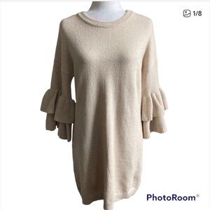 BB DAKOTA Beige Fluted Sleeve Knit Sweater Dress US M